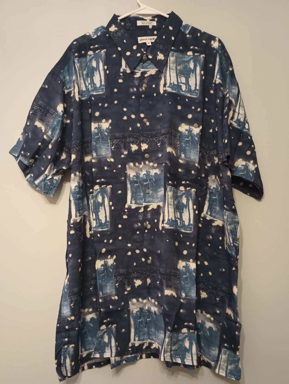 Men's Pierre Cardin Casual Short-Sleeve Navy Print Button-Down Shirt 2X